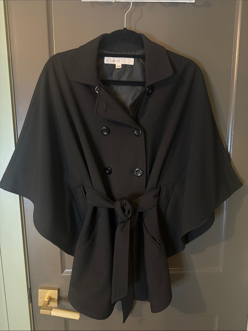 cleo Black Double-Breasted Belted Cape, like new, size S/M